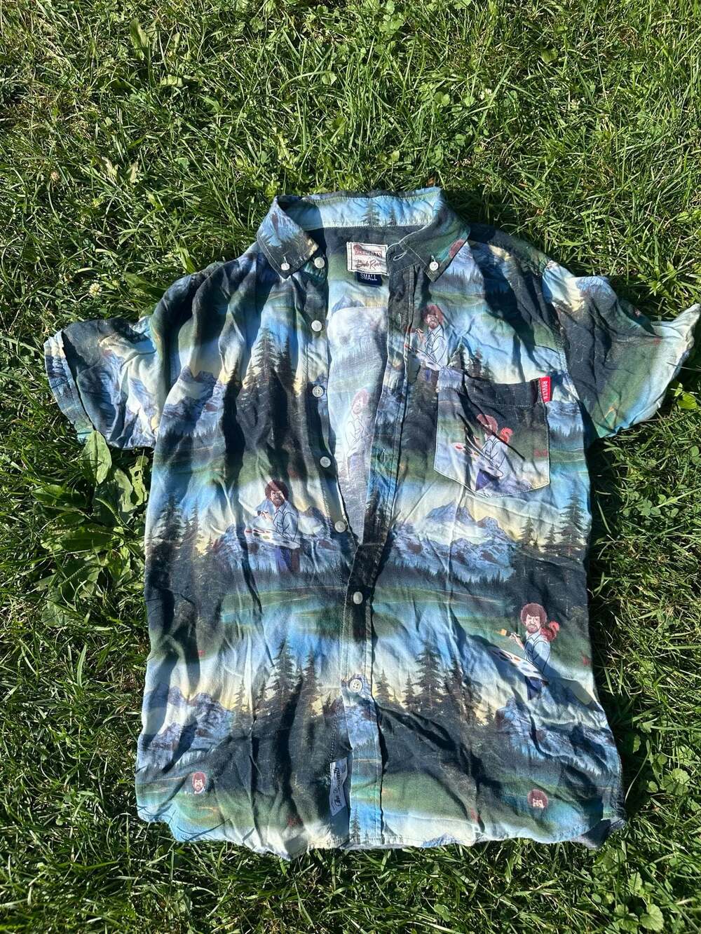 RSVLTS x Bob Ross All Over Print Happy Little Trees Short Sleeve Button Up Shirt